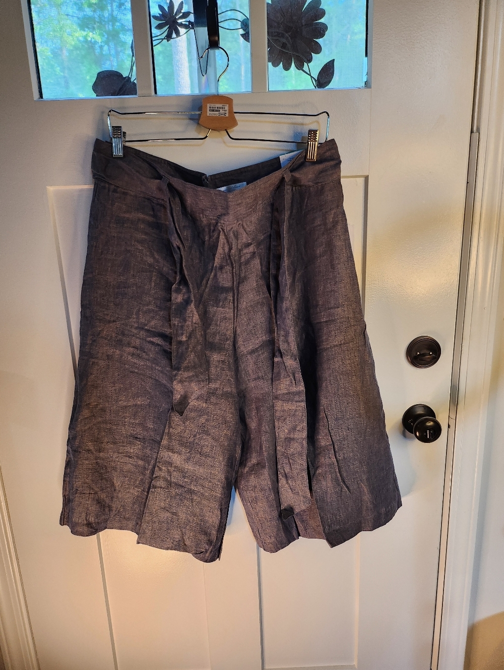 Wide-Leg Linen-Blend Tie Waist Shorts — Slate